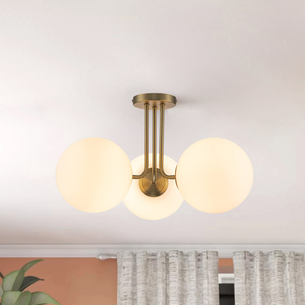 Canora Grey Alecsis 3Light Gold Globe Ceiling Light Frosted Glass